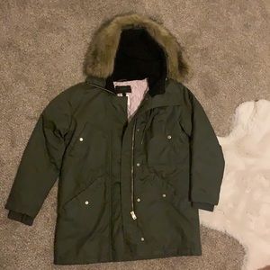 J. Crew Olive Green Parka with Fur-Trim Hood
